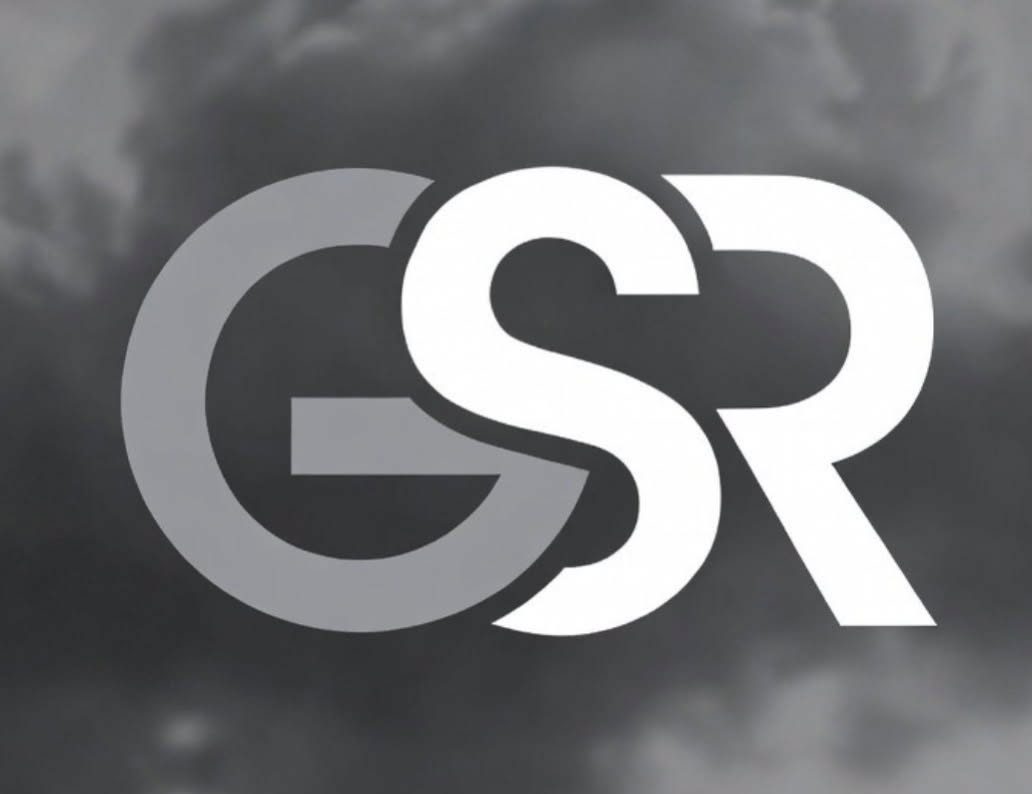 GSR monogram over gray storm clouds